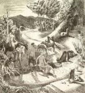Farmhands In A Barn, Signed And Dated Jan 1925 In Pencil, Etching by George Clausen