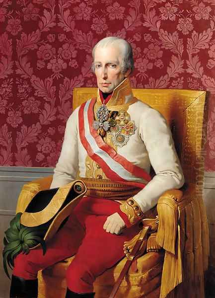 Portrait of Emperor Franz I, three-quarter-length, seated in an empire style chair and wearing military dress - view 1