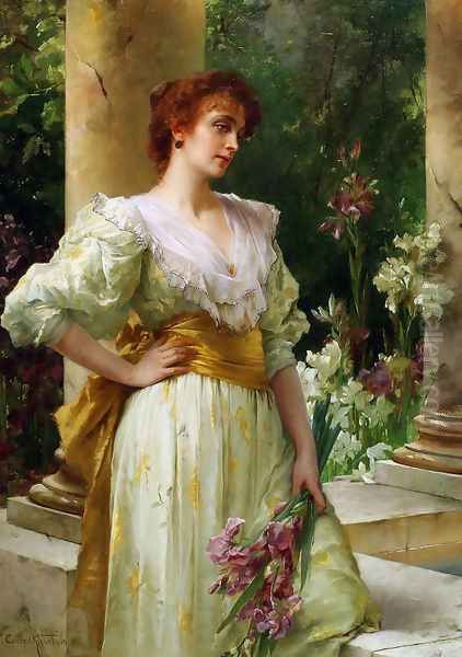 Woman in White Holding Irises - view 1