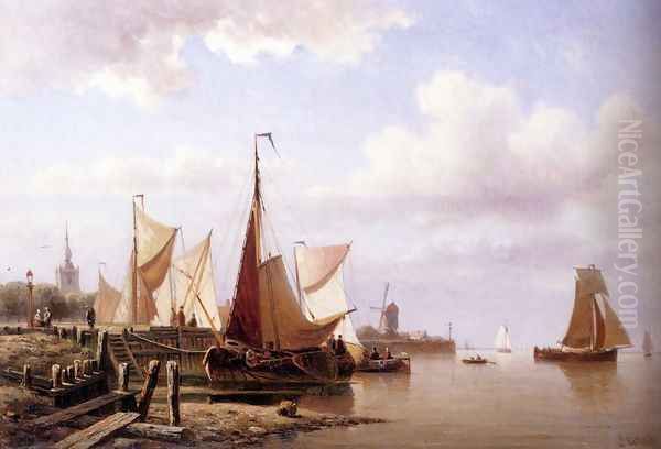 A River Estuary With Moored Fishing Pinks And Townsfolk On The Quay - view 1