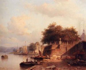 Numerous Townsfolk On A Quay Of A Town Along The Rhine
