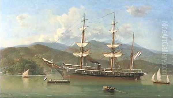 A Dutch naval barque anchored off a foreign coast - view 1