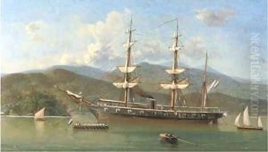A Dutch naval barque anchored off a foreign coast by Everhardus Koster