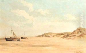 Beached fishing-boats on a deserted beach