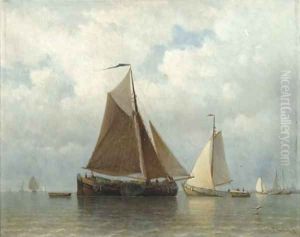 Sailing barges on the IJ, Amsterdam beyond