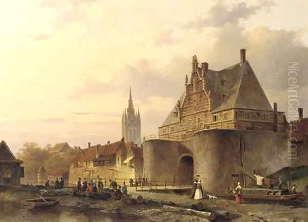 The Waterslootpoort at Delft at sunset, with the Prinsenhof in the distance - view 1