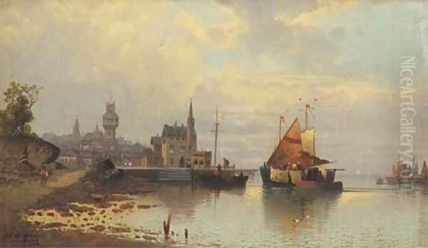 View of a harbour town at dusk - view 1
