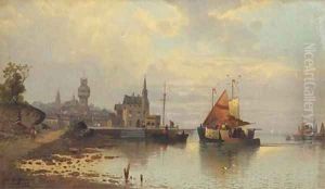 View of a harbour town at dusk by Karl Kaufmann