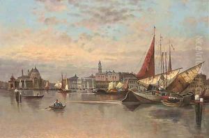 Trading vessels before the entrance to the Grand Canal, Venice by Karl Kaufmann