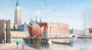Figures by the Customs house, Piazza St. Marco beyond
