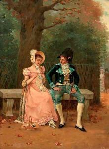 An amorous couple in the park by Charles Louis Kratke