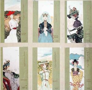 Selection of postcards with allegorical representations of perfumes by Raphael Kirchner