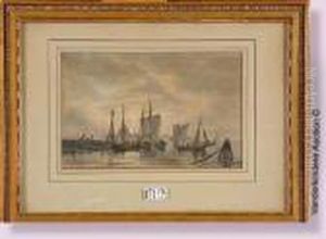 Vue D'un Port Anime by Paul-Jean Clays