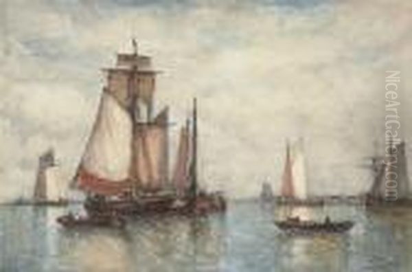 Shipping In An Estuary With A Windmill Beyond - view 1