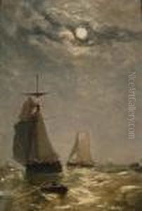 Moonlight View Of Fishing Boats Moonlight View Of Fishing Boats