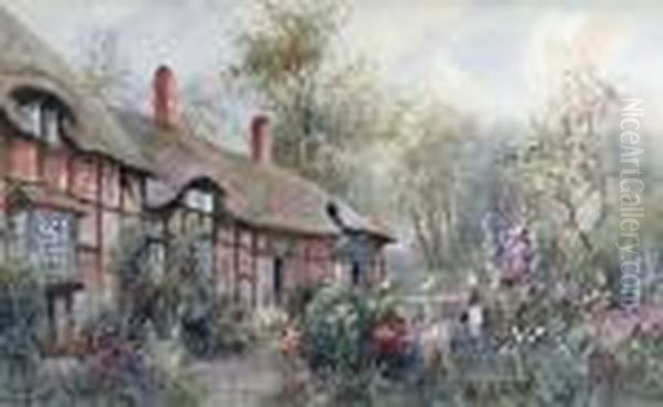 Thatched Cottage With A Girl In The Garden - view 1