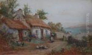 Figures Outside Thatched Cottages