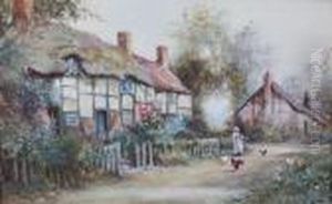 Figure By Country Cottages by Joseph Hughes Clayton
