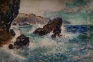 A Coastal Scene With Seagulls In Flight