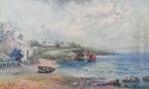Cemaes Bay, With Cottages And Sailing Boats by Joseph Hughes Clayton