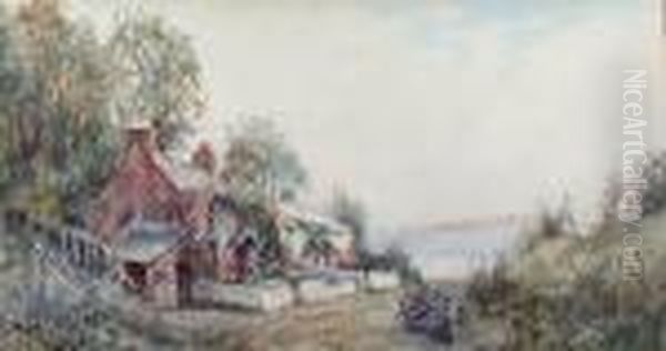 Cottage By The Shore, Together 
With Another Similar, View From A Bay With Sailing Boats, A Pair - view 1
