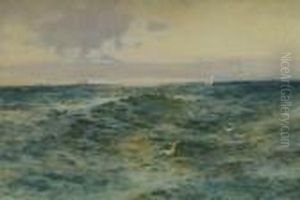 Sailing Boat And Distant Shipping On A Choppy Sea, Signed Lower Left Sailing Boat And Distant Shipping On A Choppy Sea, Signed Lower Left