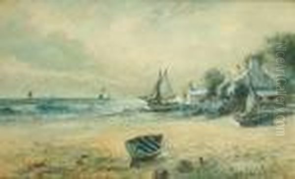 Cottages And Fishing Boats By The Shore, Probably Anglesey - view 1