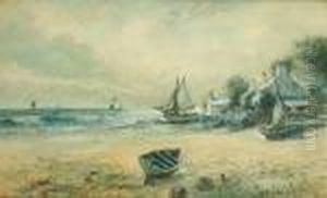 Cottages And Fishing Boats By The Shore, Probably Anglesey by Joseph Hughes Clayton