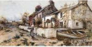 Figure Outside A Country Cottage