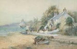 Fishing Boats On A Beach Beside A Cottage Fishing Boats On A Beach Beside A Cottage