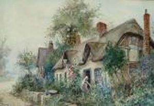 Tending To The Garden; Figures On A Village Path
