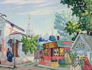 Stage design for the Ostrovskys play The easy money by Boris Kustodiev