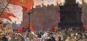 Festivities Marking the Opening of the Second Congress of the Comintern and Demonstration on Uritsky Palace Square in Petrograd by Boris Kustodiev