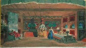 Stage design for Rimsky Korsakovs opera the The Tsars bride by Boris Kustodiev