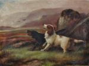 Gun Dogs In Extensivelandscape by Robert Cleminson