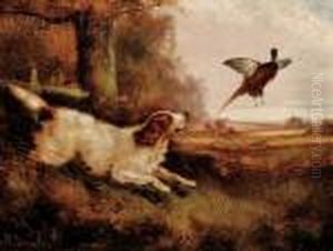 The Next Catch/fall Landscape With Dog And Pheasant by Robert Cleminson