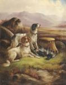 "after The Shoot", Two Gundogs And Dead Game In A Highland Landscape by Robert Cleminson
