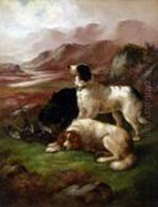 Three Gun Dogs And Dead Game, On Heather Moor by Robert Cleminson