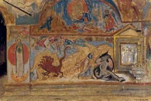 Detail of a Fresco Wall, Church Interior by Boris Kustodiev