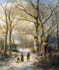 Woodgatherers in a Winter Forest by Hendrik Barend Koekkoek