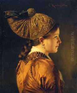 A Portrait of a Girl Wearing a Golden Hood