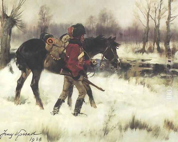 Hussar with a Horse in a Winter Landscape - view 1