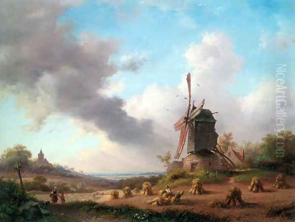 Summer Landscape with Harvesting Farmers - view 1