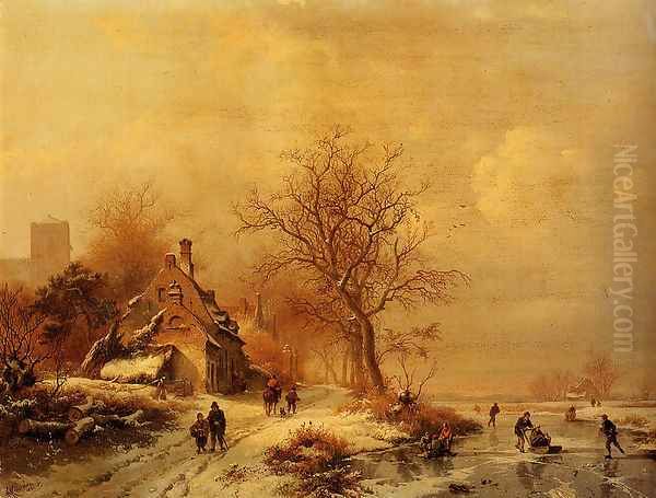 Figures In A Frozen Winter Landscape - view 1