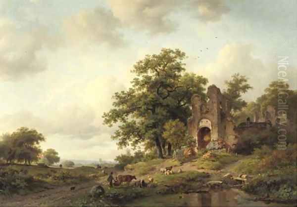 A summer landscape with the ruins of Brederode castle near Haarlem - view 1