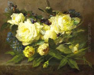 Still life with yellow roses and forget-me-nots by Desire de Keghel