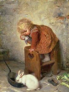 Little Girl with a Rabbit by Hermann Kaulbach