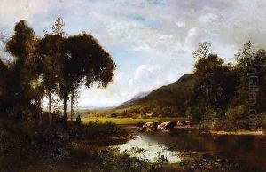 Cattle Watering at a Pond with a Shepherd Nearby by William Keith