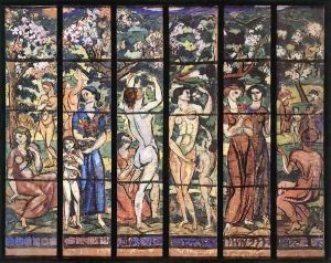 Stained Glass Window Design for the Schiffer Villa 1912 by Karoly Kernstok