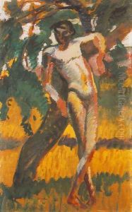 Nude Boy Leaning against a Tree 1911 by Karoly Kernstok